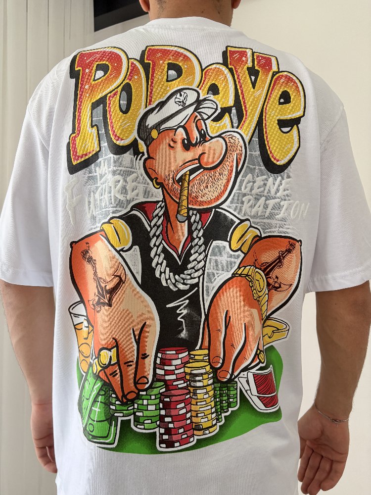Popeye Oversize Beyaz Tişört