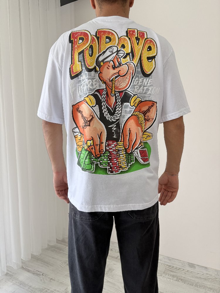 Popeye Oversize Beyaz Tişört