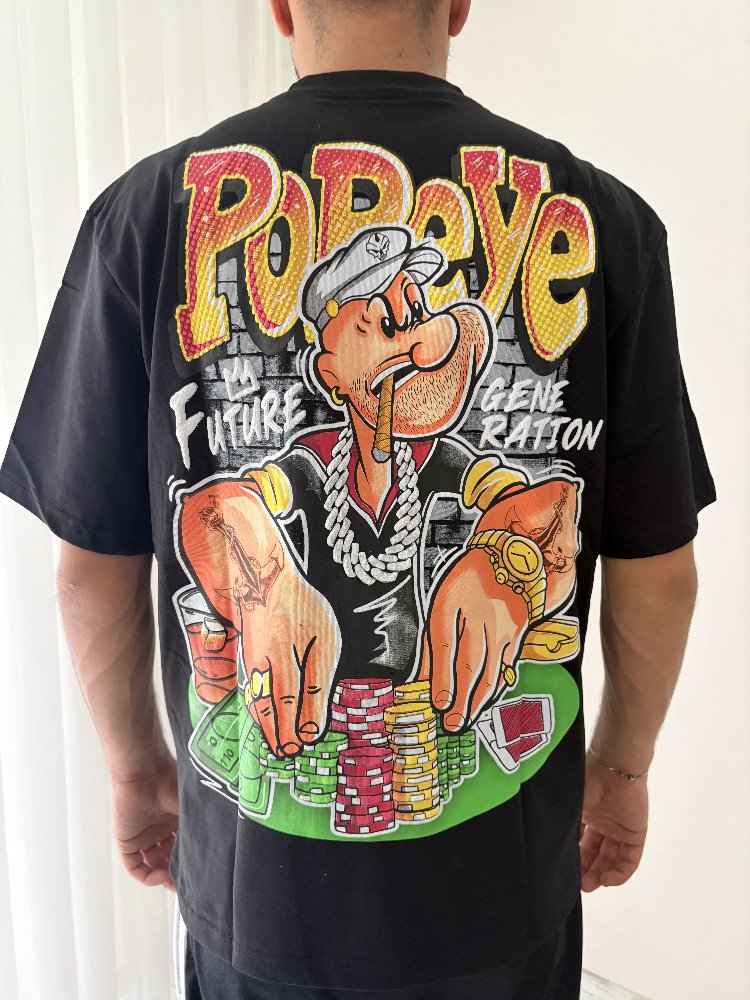 Popeye Oversize Siyah Tişört