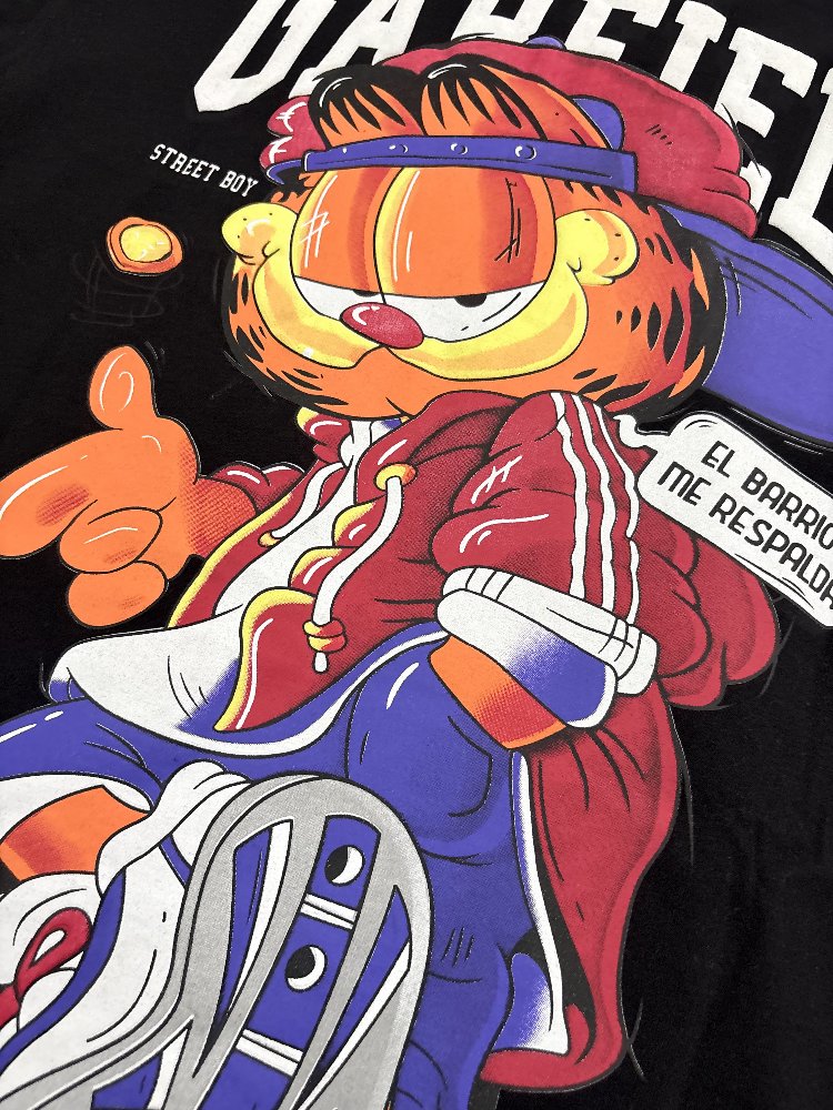 Garfield Oversize Siyah Tişört