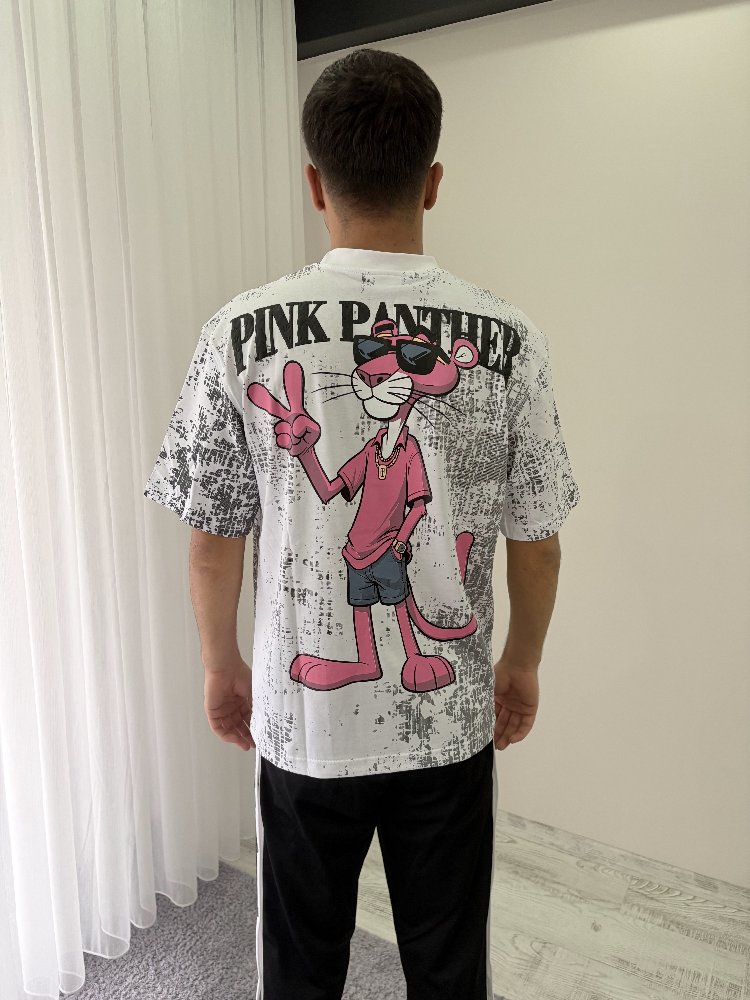 Pembe Panter Oversize Beyaz Tişört