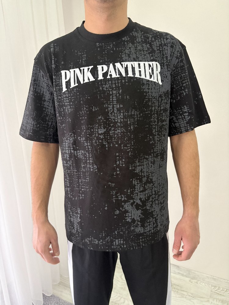 Pembe Panter Oversize Siyah Tişört