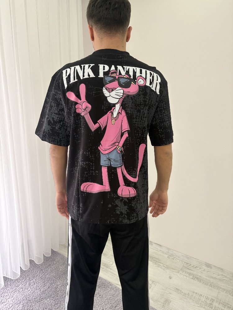 Pembe Panter Oversize Siyah Tişört