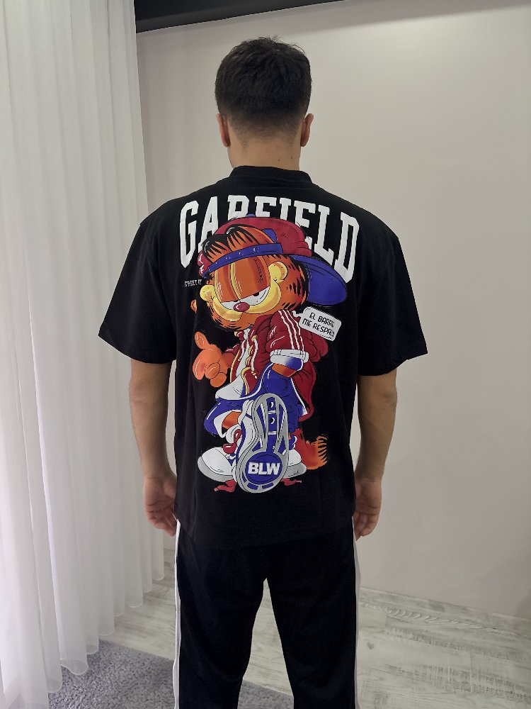 Garfield Oversize Siyah Tişört