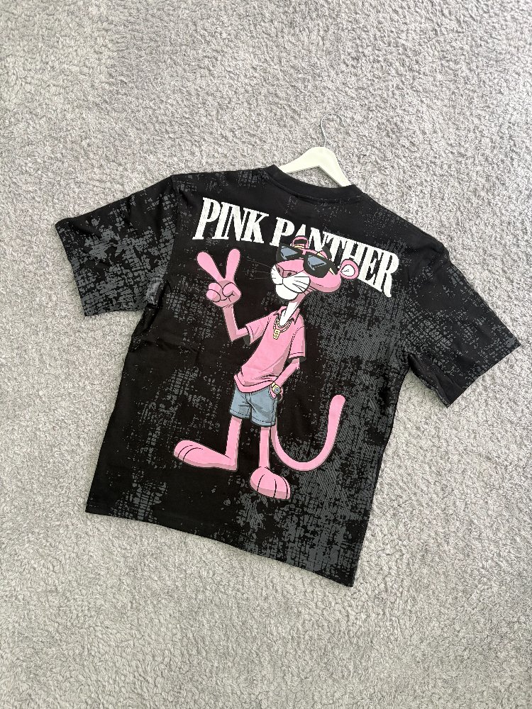 Pembe Panter Oversize Siyah Tişört
