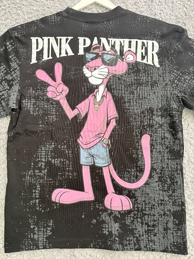 Pembe Panter Oversize Siyah Tişört