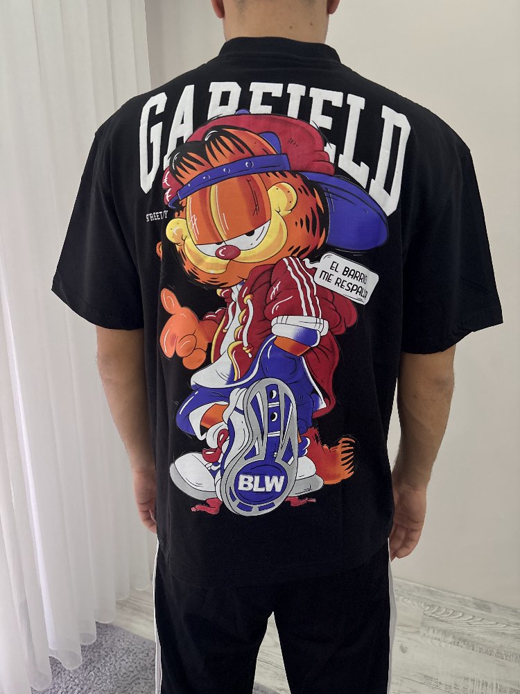 Garfield Oversize Siyah Tişört