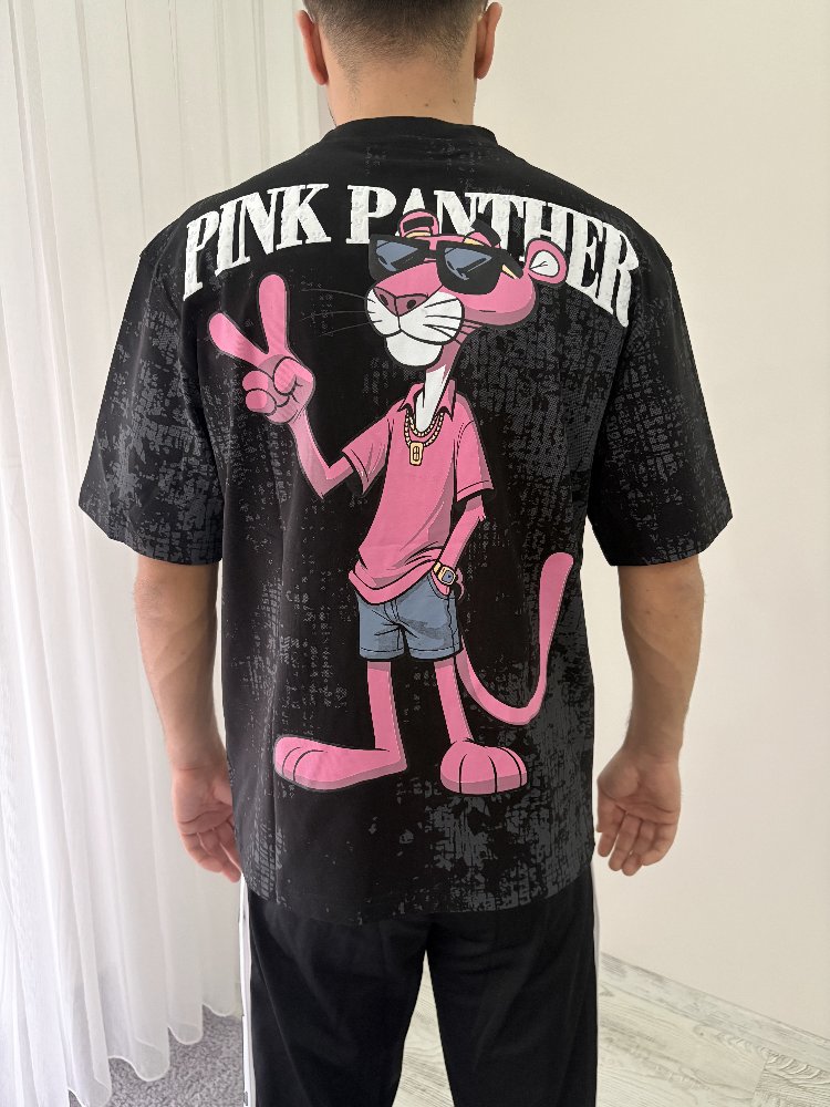 Pembe Panter Oversize Siyah Tişört