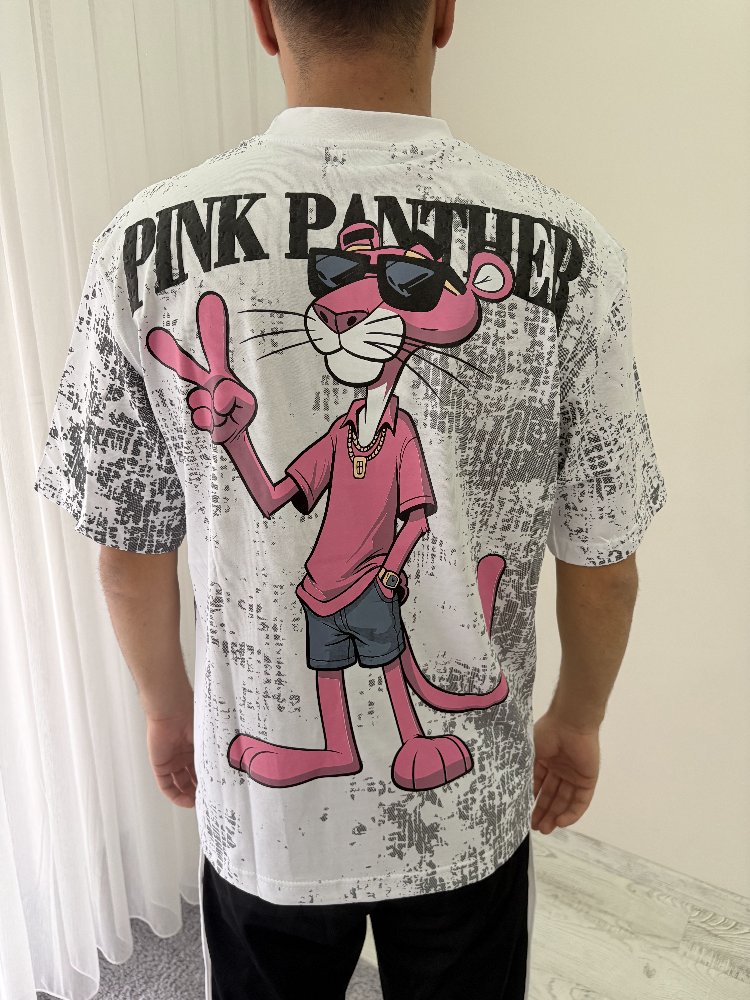 Pembe Panter Oversize Beyaz Tişört