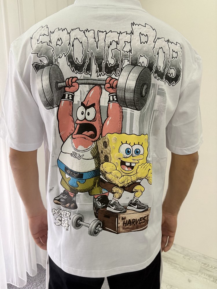 Sponge Bob Oversize Beyaz Tişört