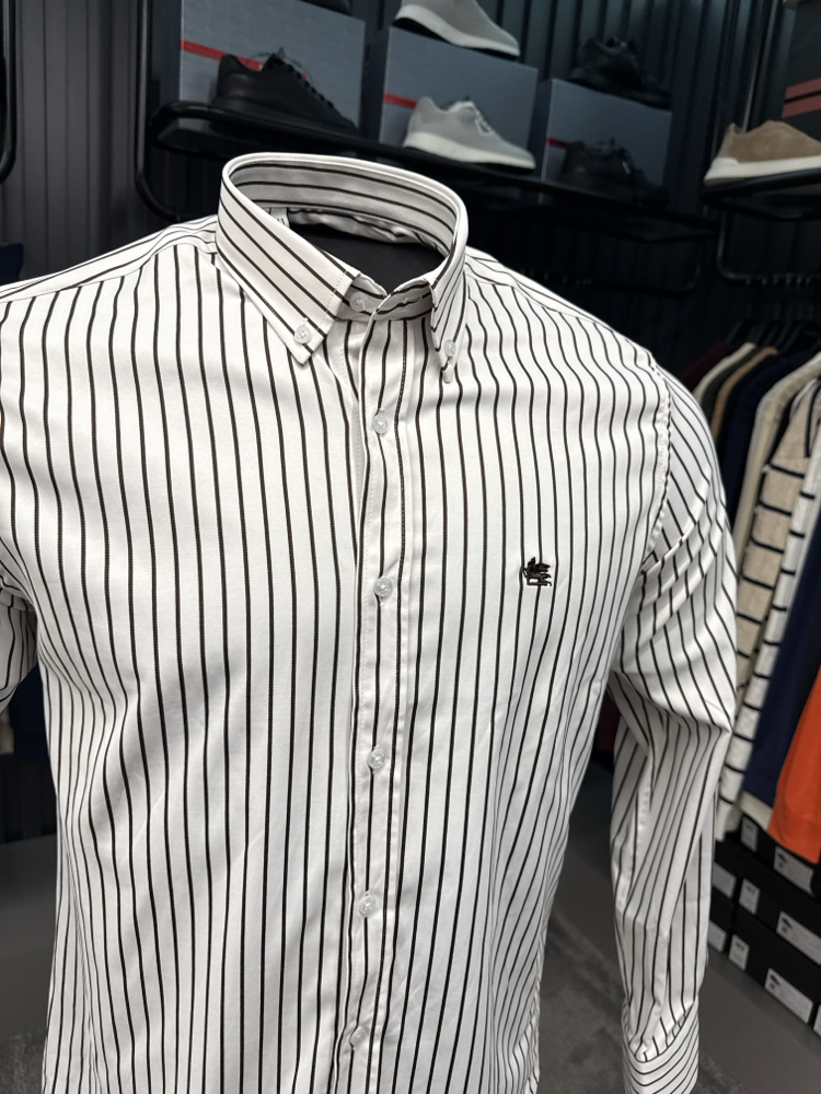 Etro Çizgili Poplin Gömlek (2128-Beyaz-Vizon)