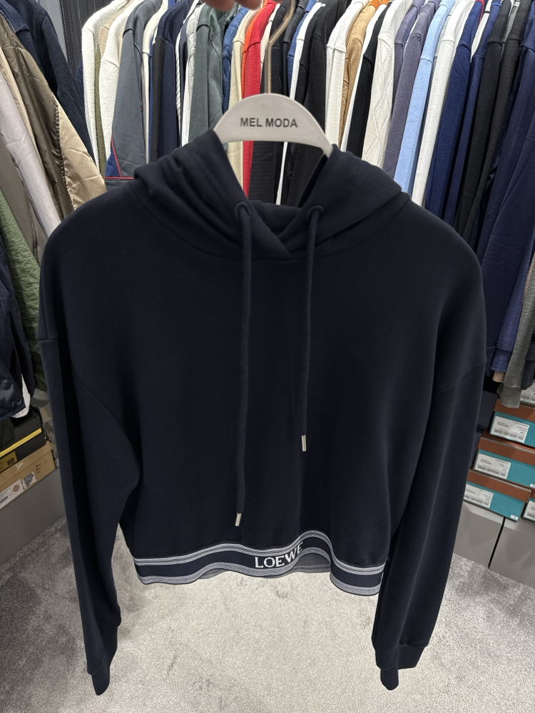 KADIN LOEWE Crop Kapüşonlu Sweat (Lacivert)-5177-