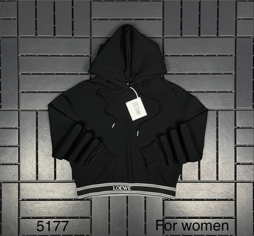 KADIN LOEWE Crop Kapüşonlu Sweat (Siyah)-5177-