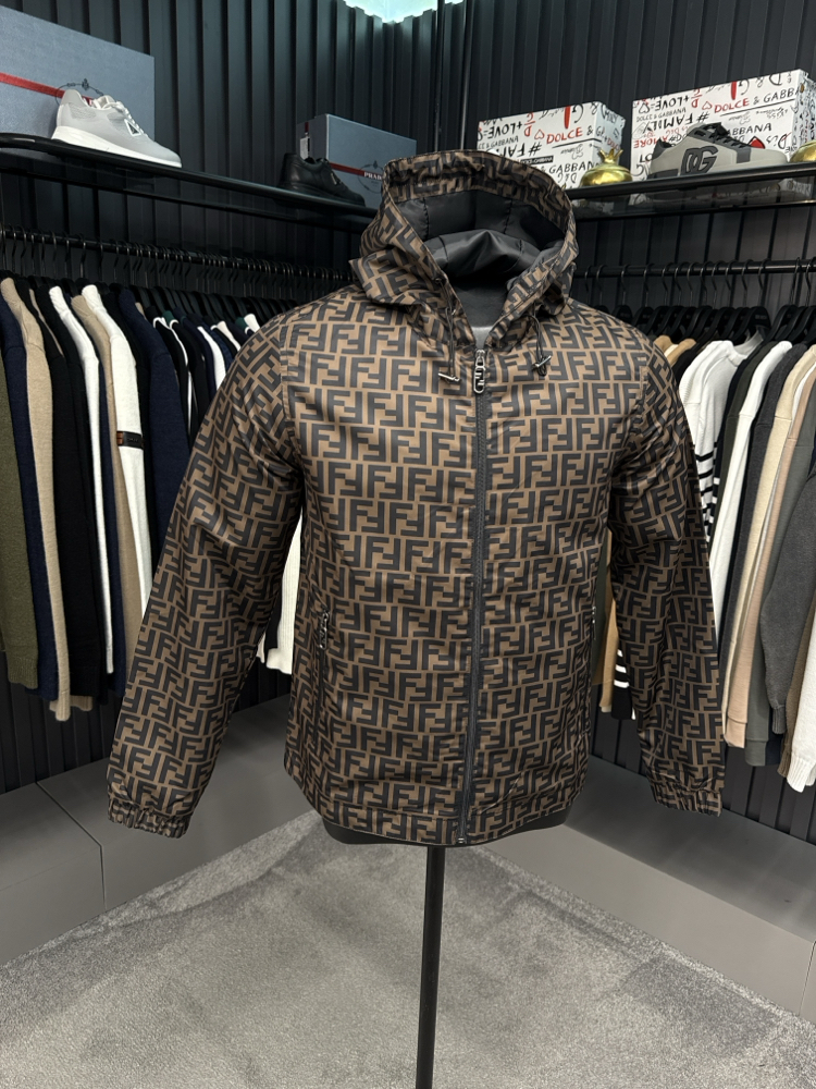 İTHAL FENDİ Kapüşonlu Yağmurluk (6262-Kahve)