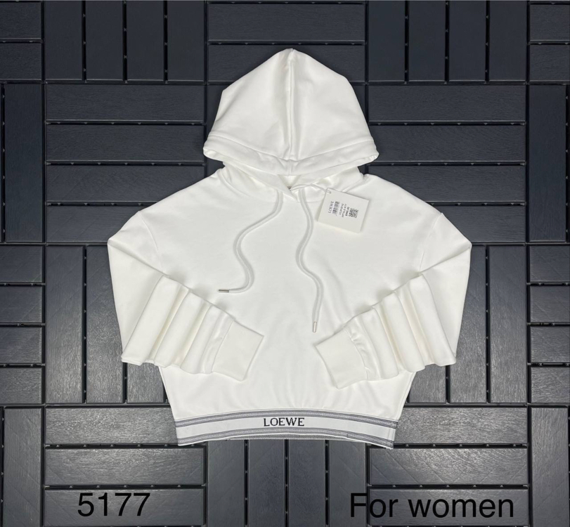 KADIN LOEWE Crop Kapüşonlu Sweat (Beyaz)-5177-