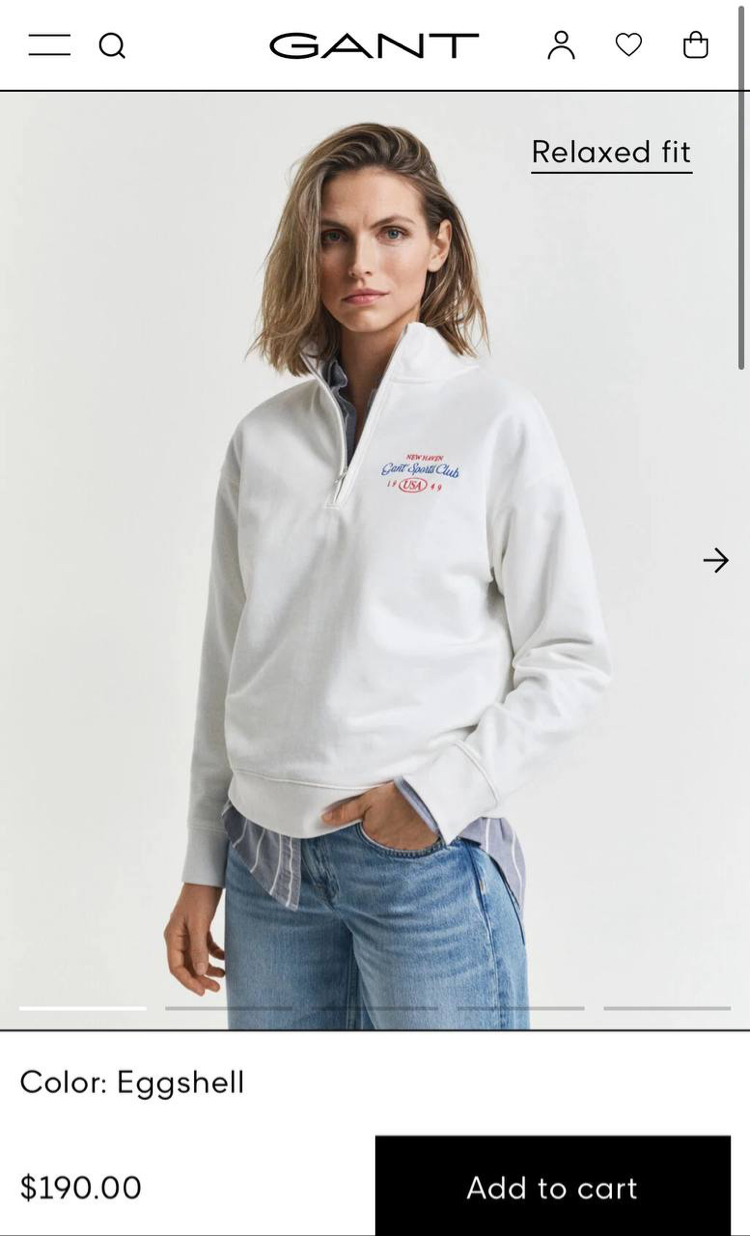 KADIN Gant Yarım Fermuarlı Sweat (55011-Beyaz)