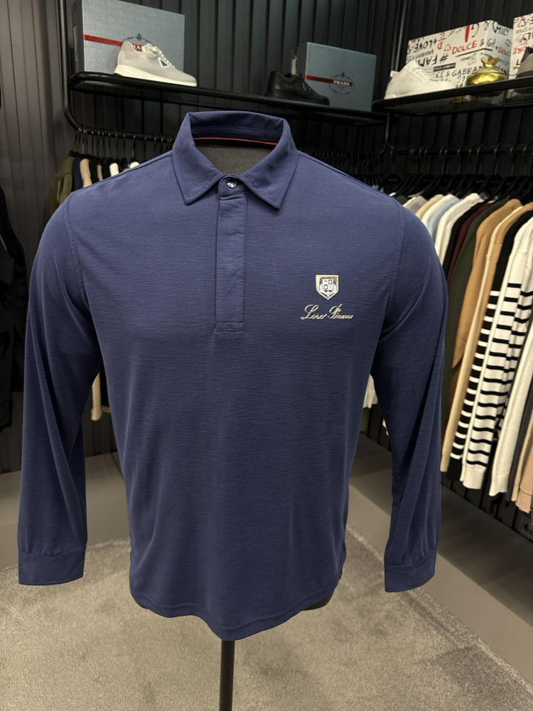Outlet ürünü İthal Lora Piana Modal Kumaş Uzun Kollu Polo Yaka (8890-Lacivert)