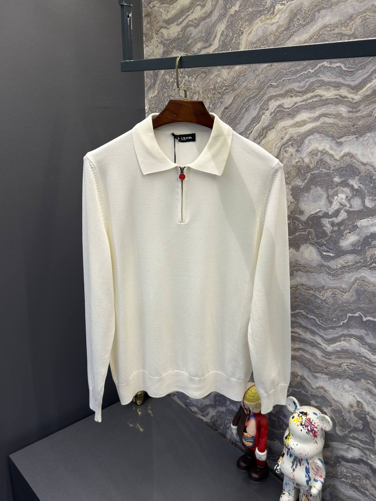 OUTLET ÜRÜNÜ İthal KİTON Yarım Fermuarlı Triko Polo Yaka (117-Beyaz )