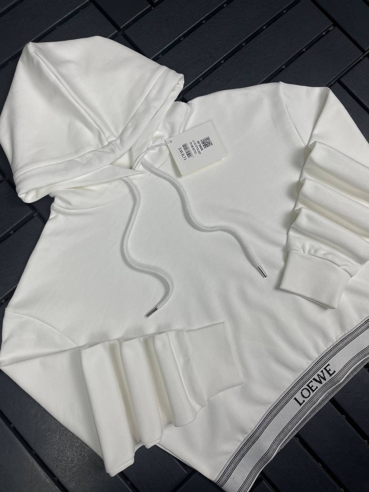 KADIN LOEWE Crop Kapüşonlu Sweat (Beyaz)-5177-