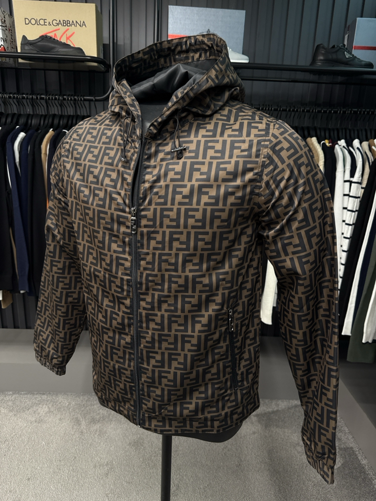 İTHAL FENDİ Kapüşonlu Yağmurluk (6262-Kahve)