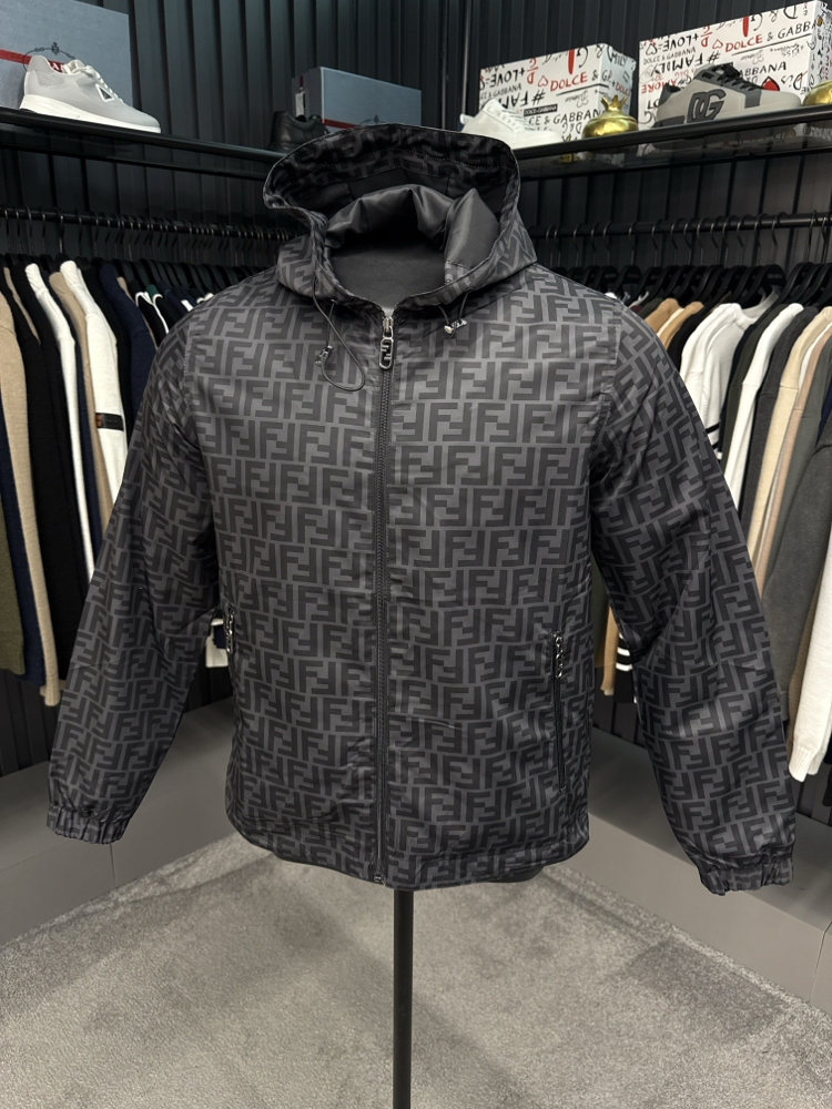 İTHAL FENDİ Kapüşonlu Yağmurluk (6262-Siyah)