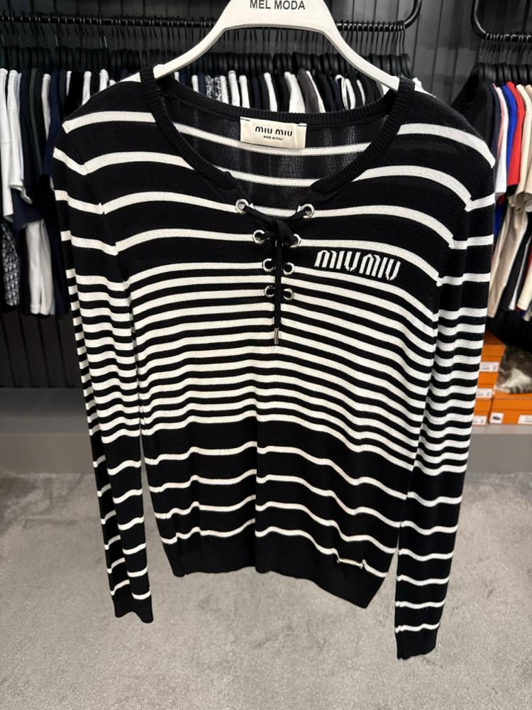 KADIN MIU MIU İPLİ Yaka Triko (Siyah)