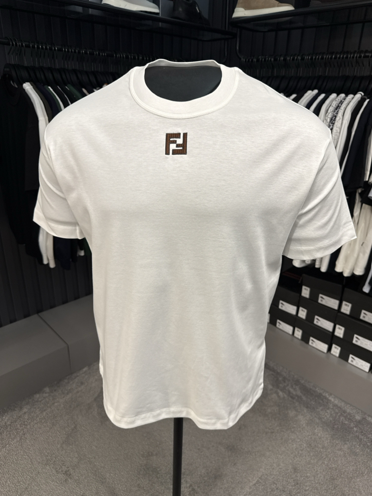 OUTLET ÜRÜNÜ İthal Fendi Merserize Kumaş T-shirt (Beyaz)