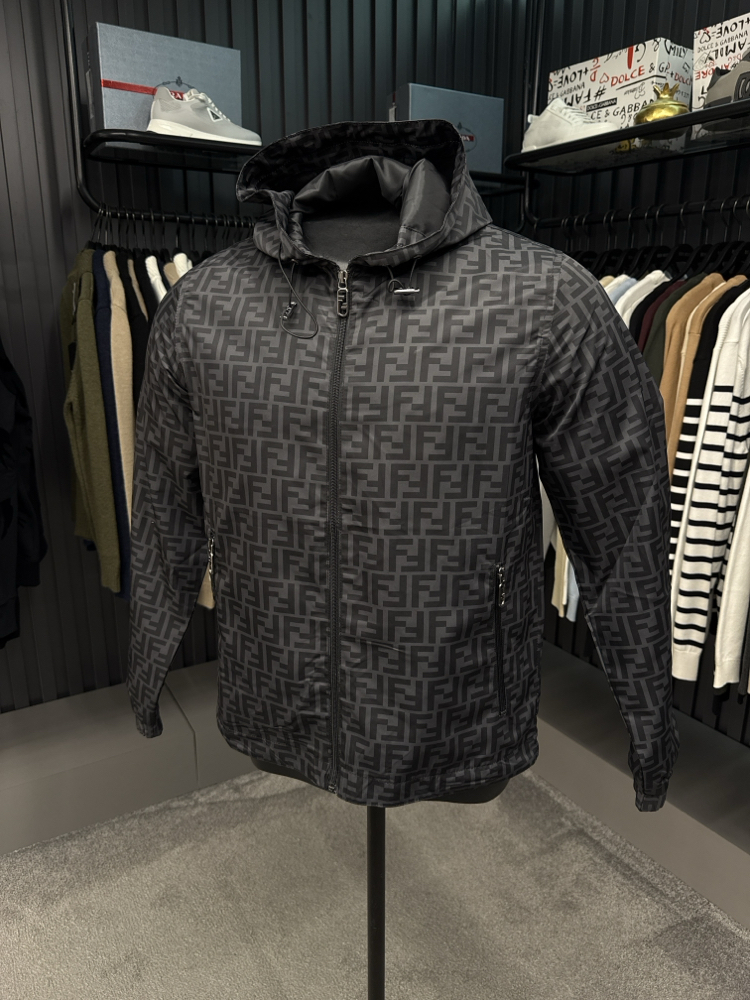 İTHAL FENDİ Kapüşonlu Yağmurluk (6262-Siyah)
