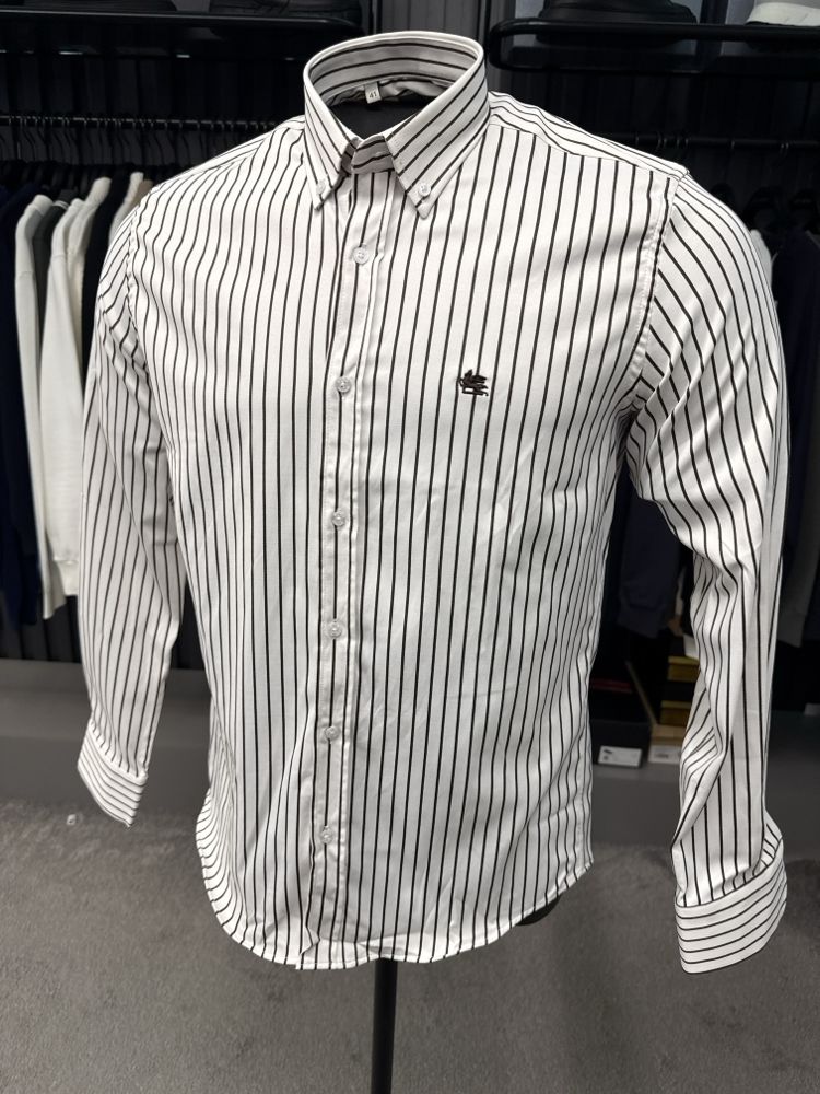 Etro Çizgili Poplin Gömlek (2128-Beyaz-Vizon)