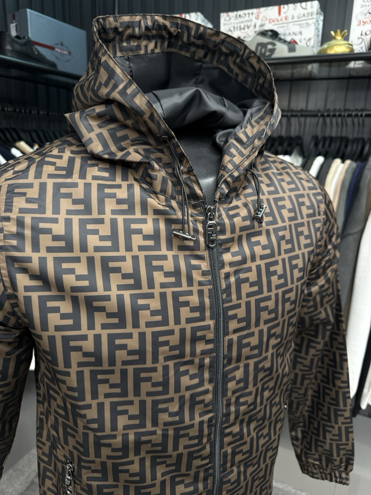 İTHAL FENDİ Kapüşonlu Yağmurluk (6262-Kahve)