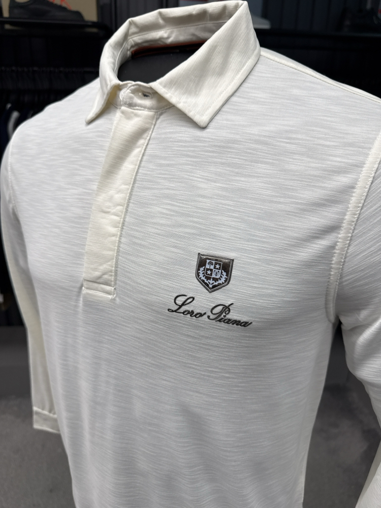 Outlet ürünü İthal Lora Piana Modal Kumaş Uzun Kollu Polo Yaka (8890-Beyaz)