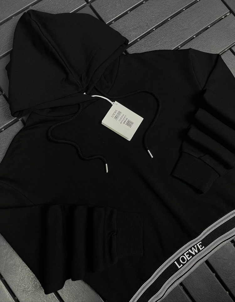 KADIN LOEWE Crop Kapüşonlu Sweat (Siyah)-5177-