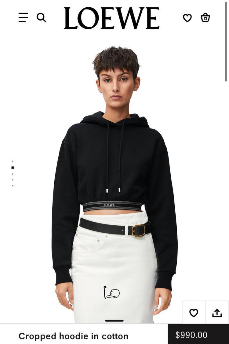 KADIN LOEWE Crop Kapüşonlu Sweat (Siyah)-5177-