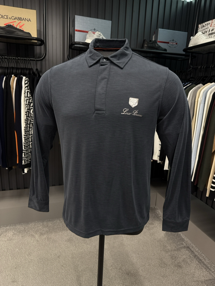 Outlet ürünü İthal Lora Piana Modal Kumaş Uzun Kollu Polo Yaka (8890-Siyah)