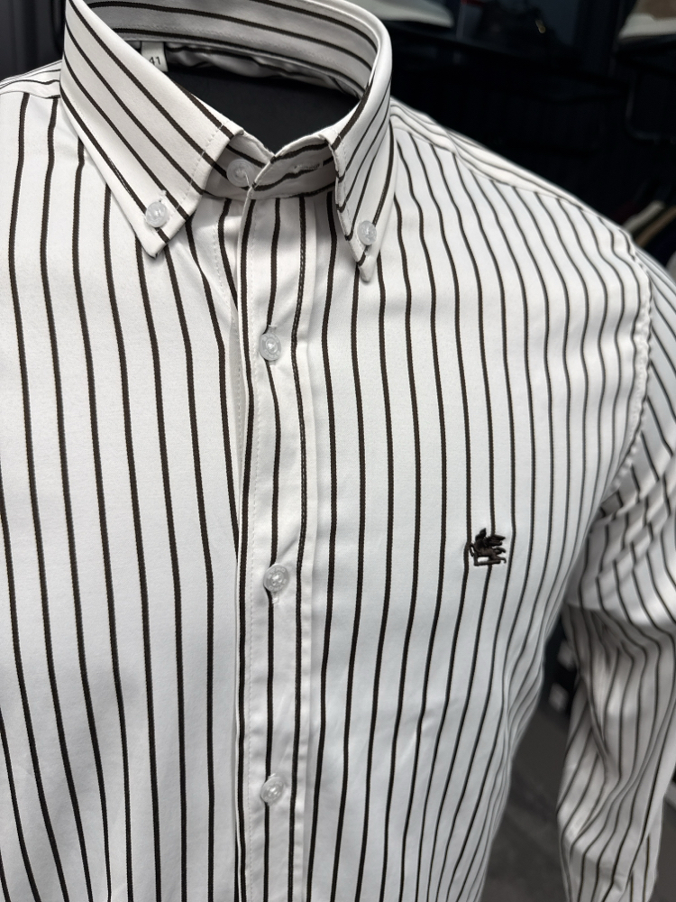 Etro Çizgili Poplin Gömlek (2128-Beyaz-Vizon)