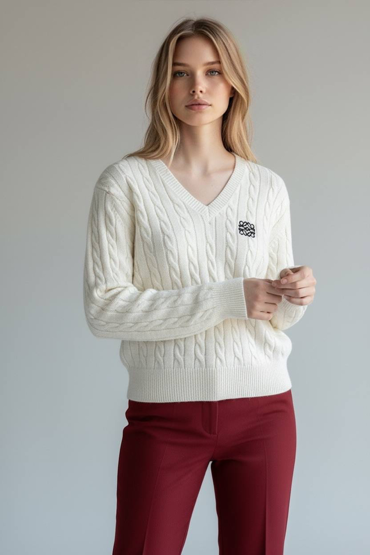 KADIN LOEWE V Yaka TRİKO (Beyaz)