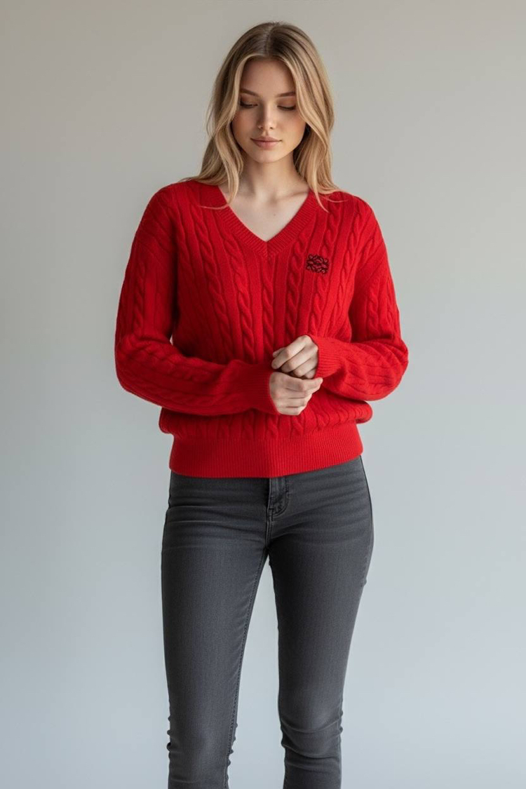 KADIN LOEWE V Yaka TRİKO (Kırmızı)