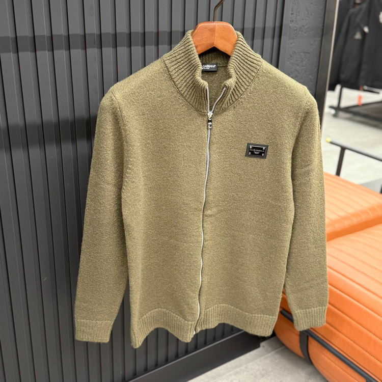 OUTLET ÜRÜNÜ İthal DOLGE GABBANA Yüm Kumaş Tam Fermuarlı Triko (Haki-5729