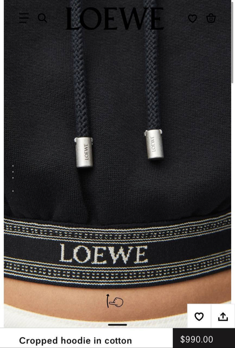 KADIN LOEWE Crop Kapüşonlu Sweat (Siyah)-5177-