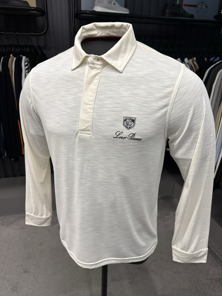 Outlet ürünü İthal Lora Piana Modal Kumaş Uzun Kollu Polo Yaka (8890-Beyaz)