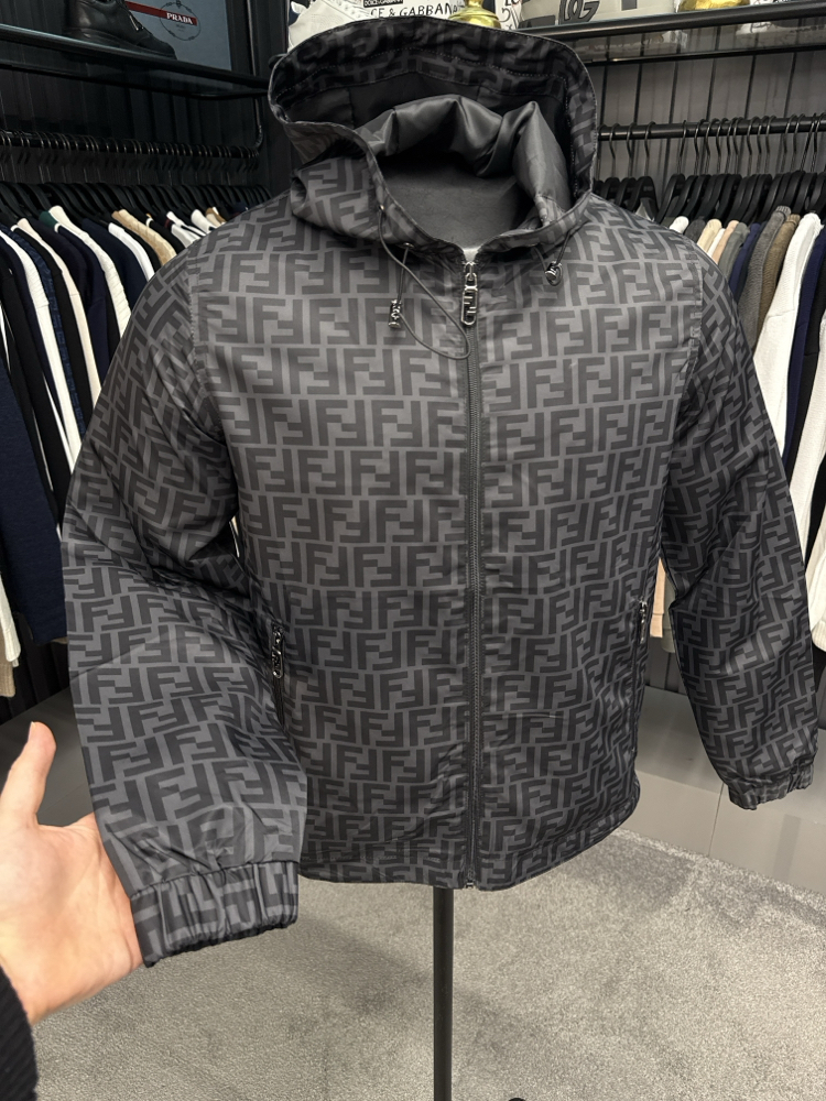İTHAL FENDİ Kapüşonlu Yağmurluk (6262-Siyah)