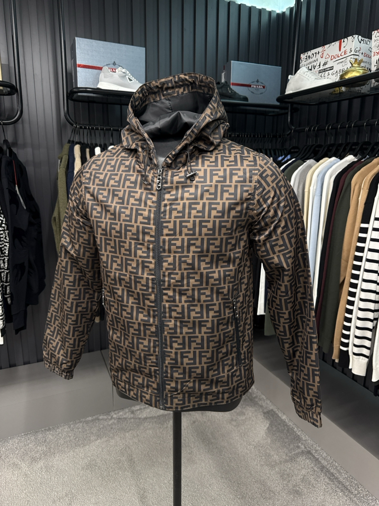İTHAL FENDİ Kapüşonlu Yağmurluk (6262-Kahve)