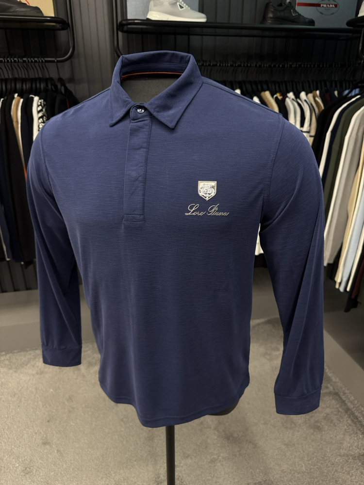 Outlet ürünü İthal Lora Piana Modal Kumaş Uzun Kollu Polo Yaka (8890-Lacivert)