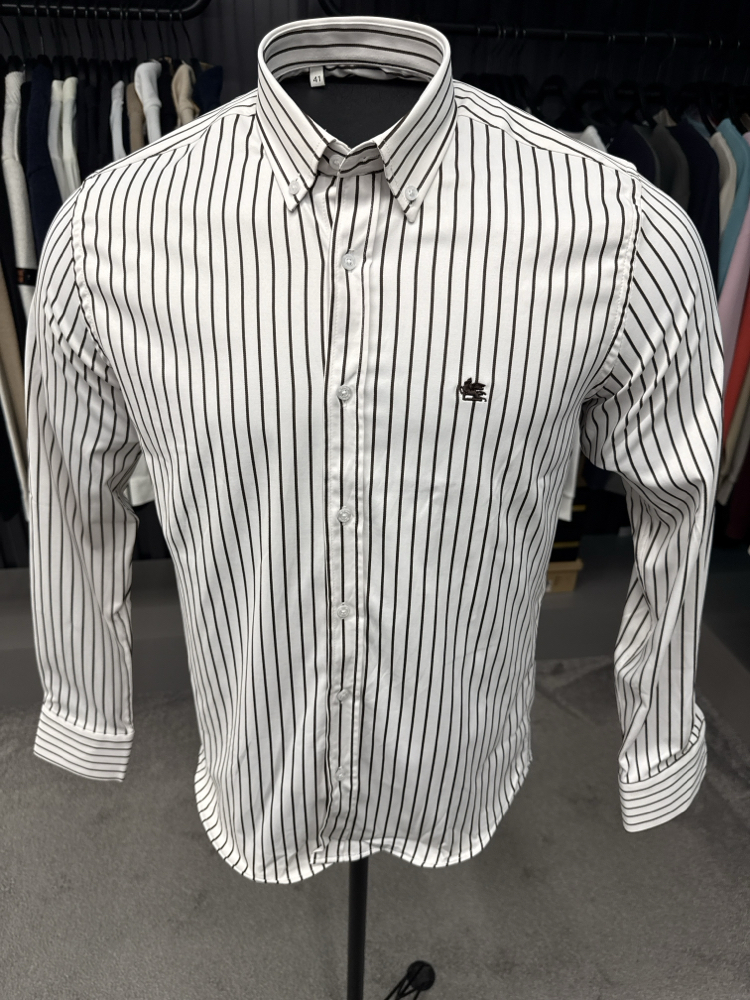 Etro Çizgili Poplin Gömlek (2128-Beyaz-Vizon)