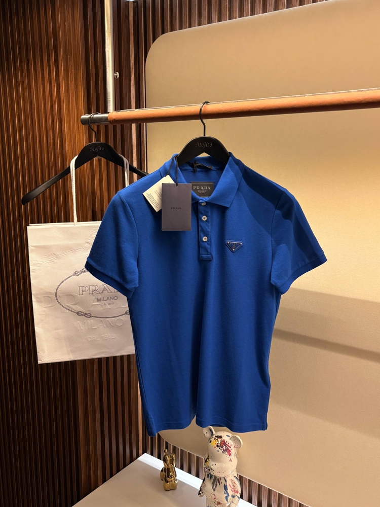 Prada Yeni Logo  Polo Yaka (3322-Sax Mavisi)