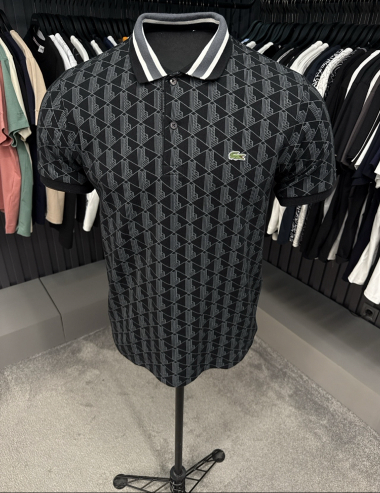Monogram Desenli  Detaylı Polo Yaka(10002-Siyah)