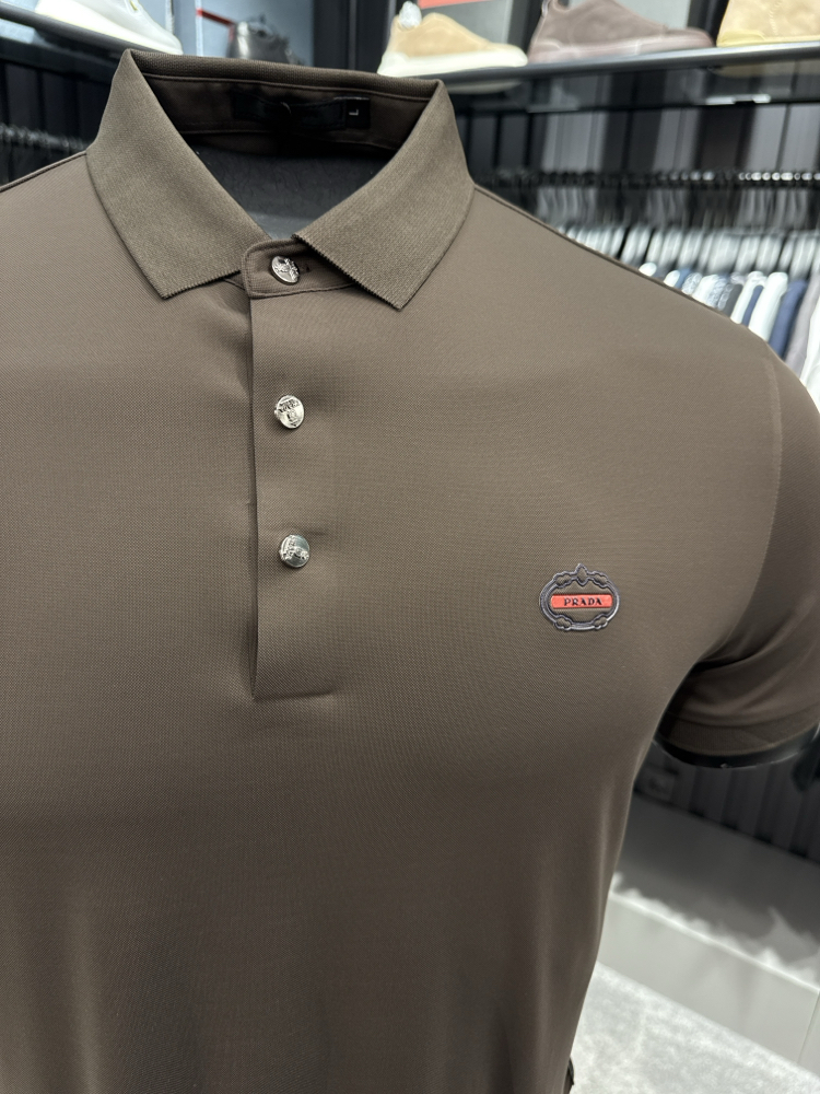 İthal PRADA Polo Yaka Kırışmayan Kumaş (0120-Kahve)