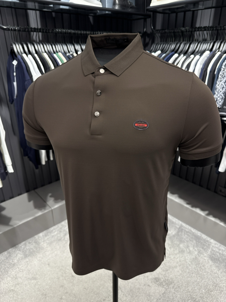 İthal PRADA Polo Yaka Kırışmayan Kumaş (0120-Kahve)