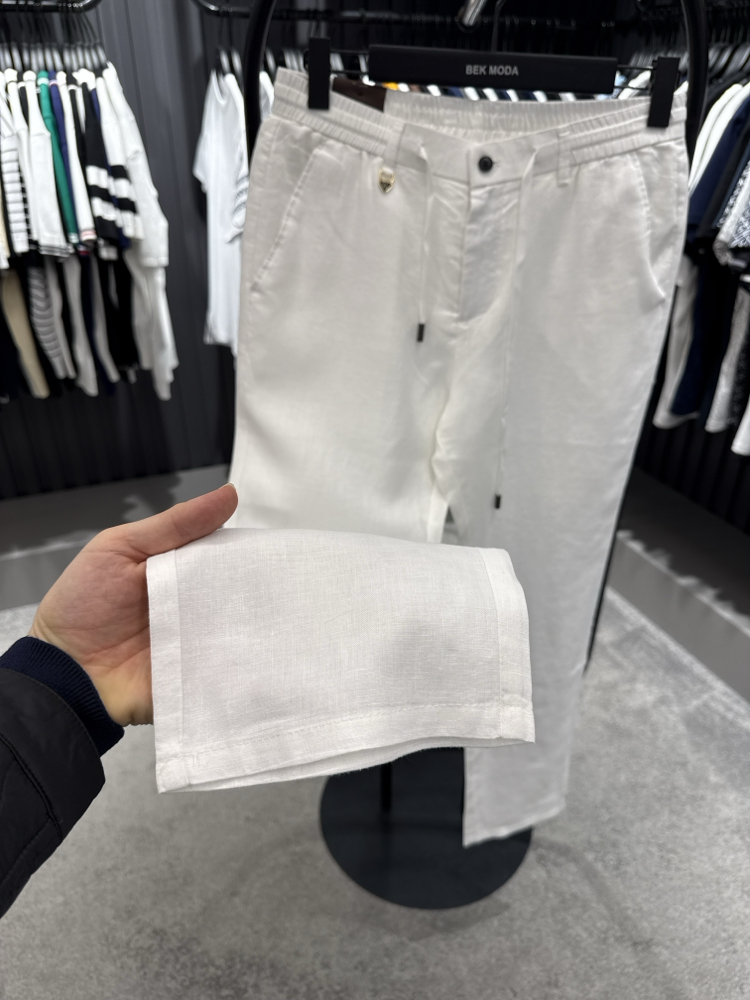 İthal Tom Ford Ham Keten Pantolon (0117-Beyaz)