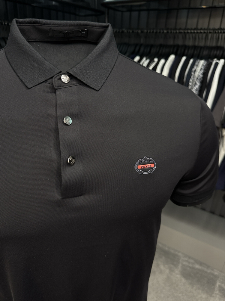 İthal PRADA Polo Yaka Kırışmayan Kumaş (0120-Siyah)